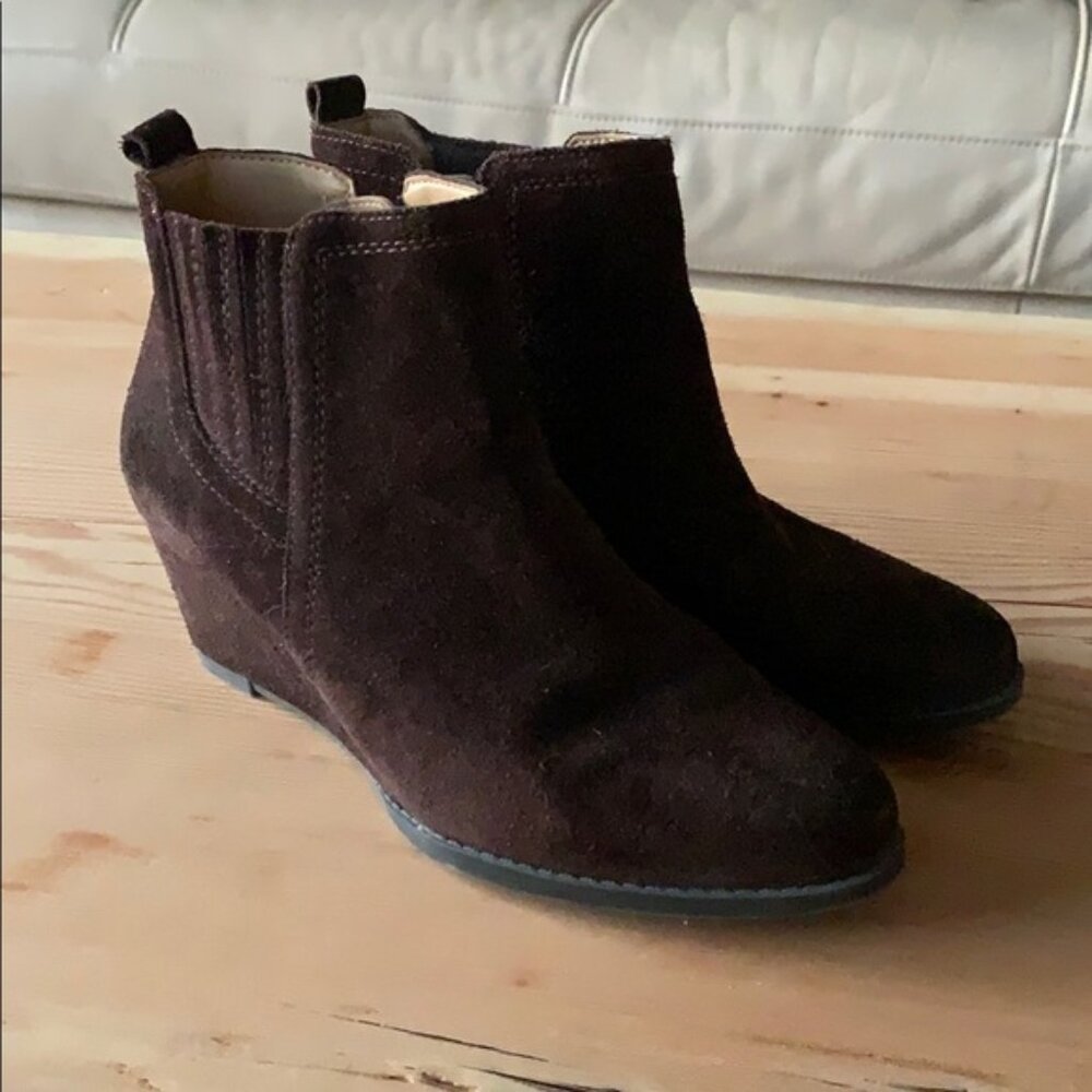 Franco Sarto Genuine Suede Chocolate Brown Wedge Heeled Ankle Boots